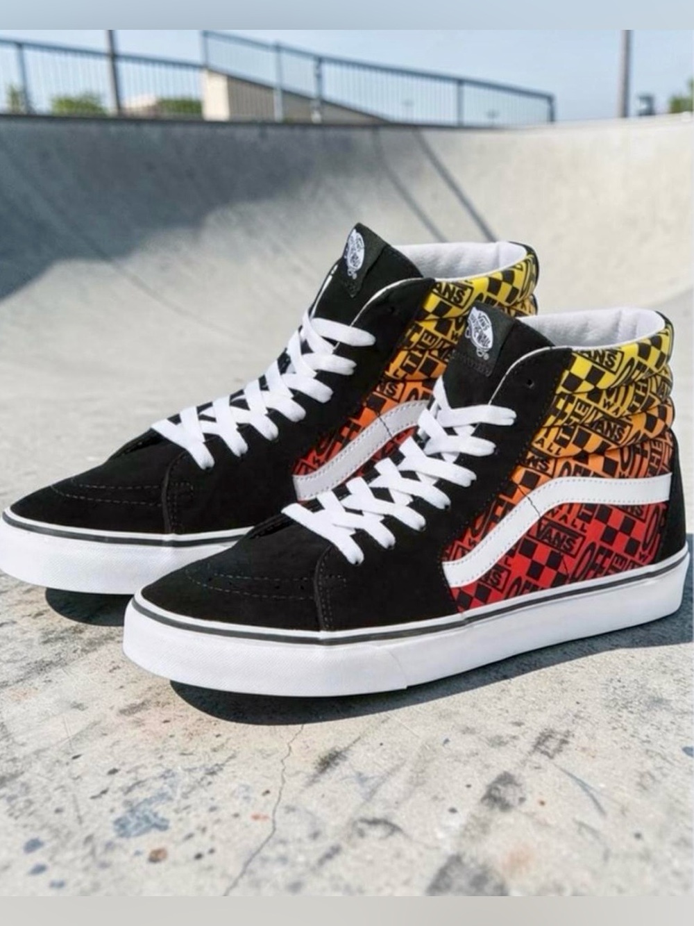 Vans Sk8-Hi Logo Flame Gradient Checkerboard High Top Sneakers - M6.5 / W8